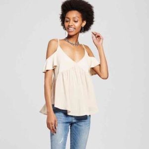 White cold shoulder shirt